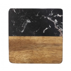 Square Marble and Wood Coasters- Black