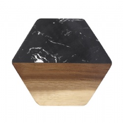 Hexagon Marble and Wood Coasters- White/ Black