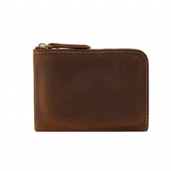 Crazy Horse Leather Short Wallet With Zipper